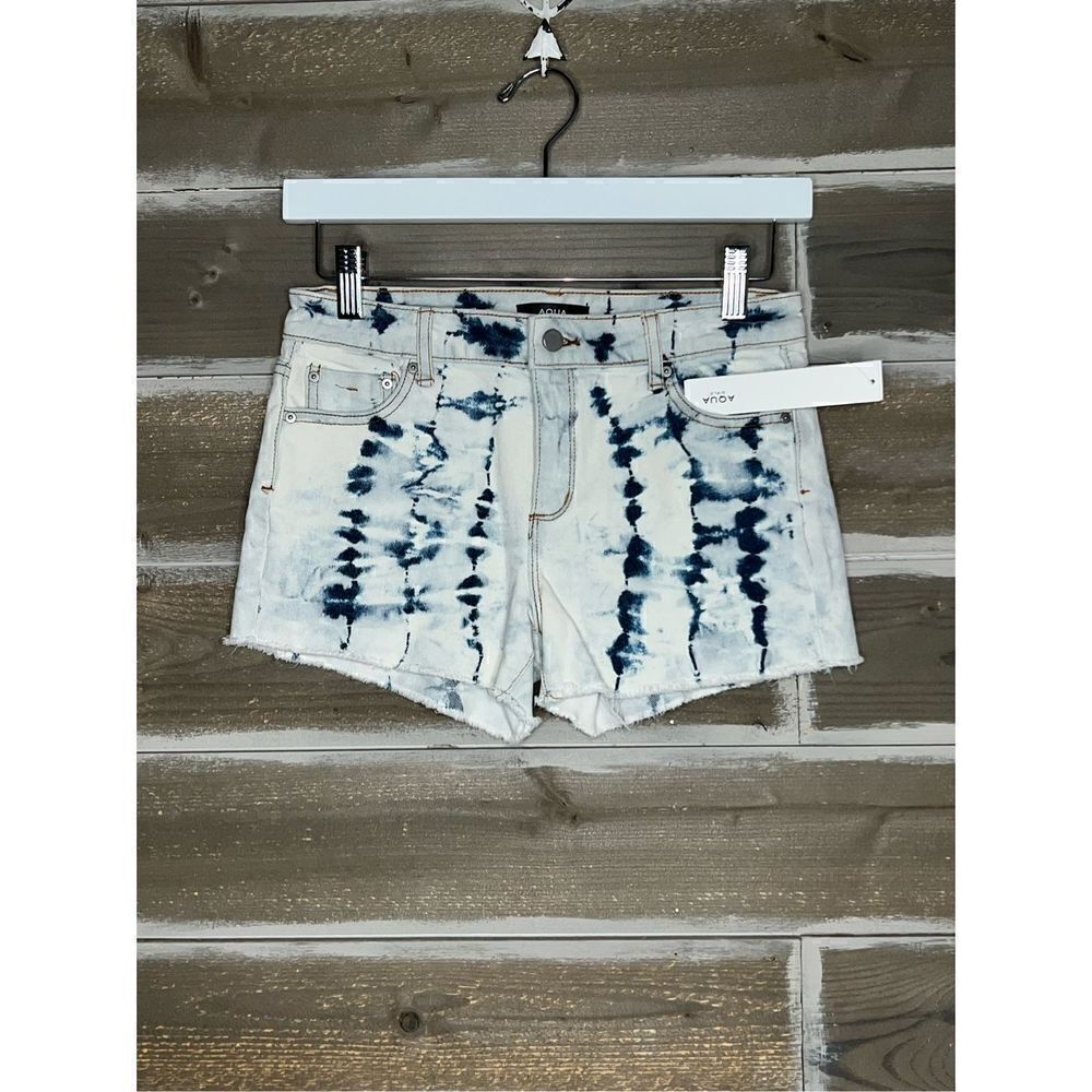 AQUA Girls NWT Tie Die Frayed Cut off Denim shorts Acid Bleach Sz 16